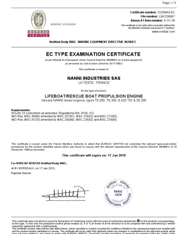Серт. одобрения типа  Nanni Diesel