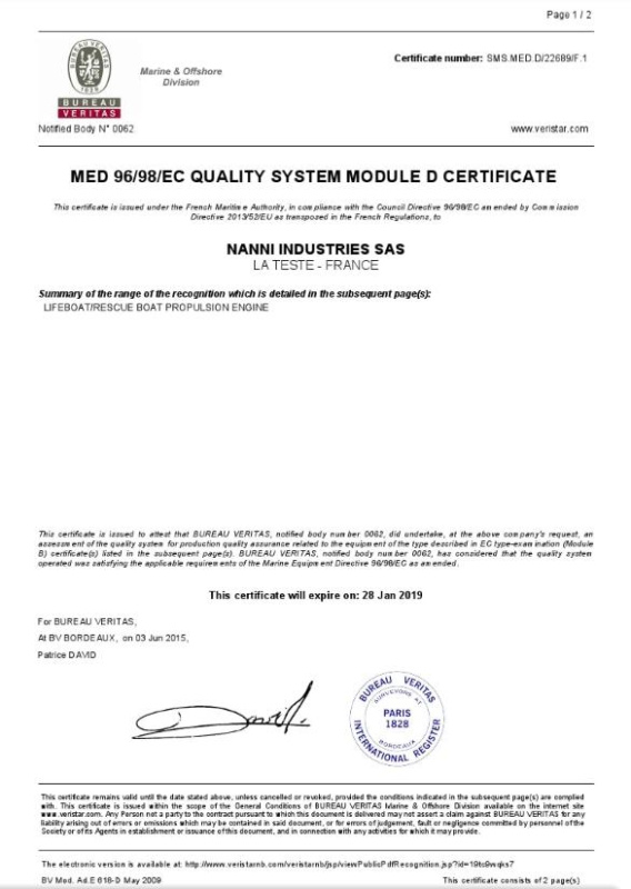 Сертификат одобрения типа  Nanni Diesel