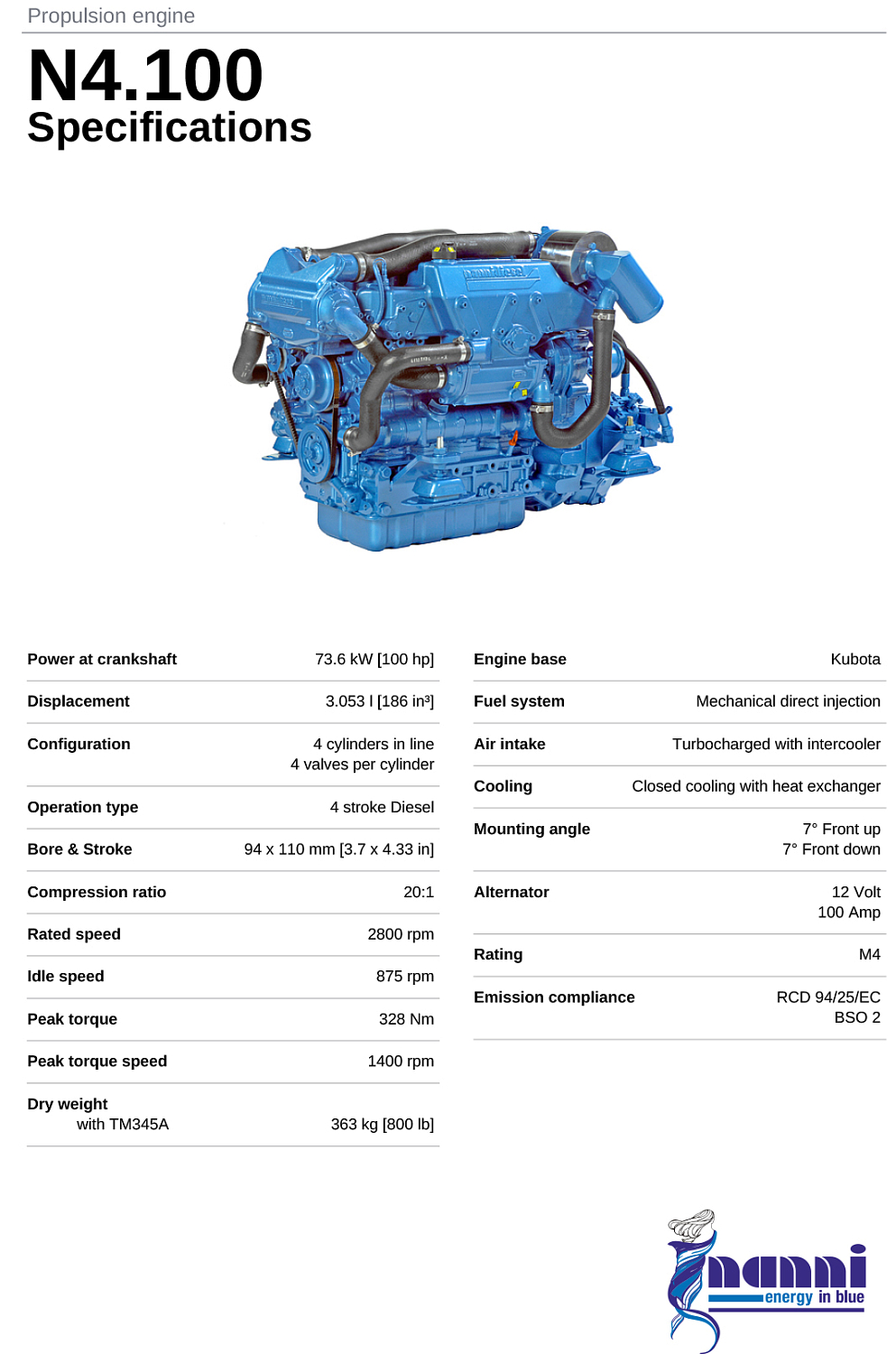 Судовой дизель Nanni N4.100 брошюра (eng)