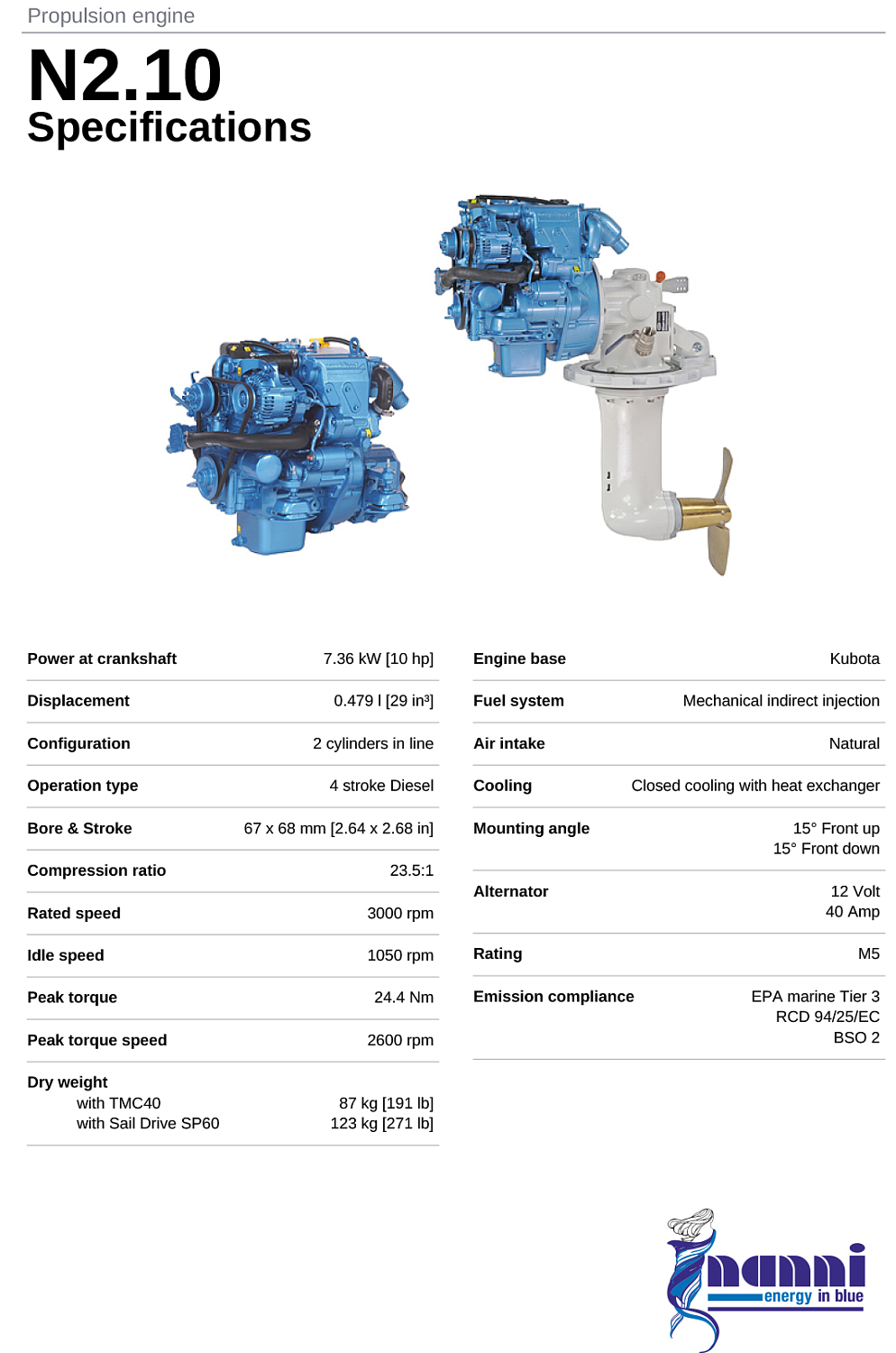 Судовой дизель Nanni N2.10 брошюра(eng)