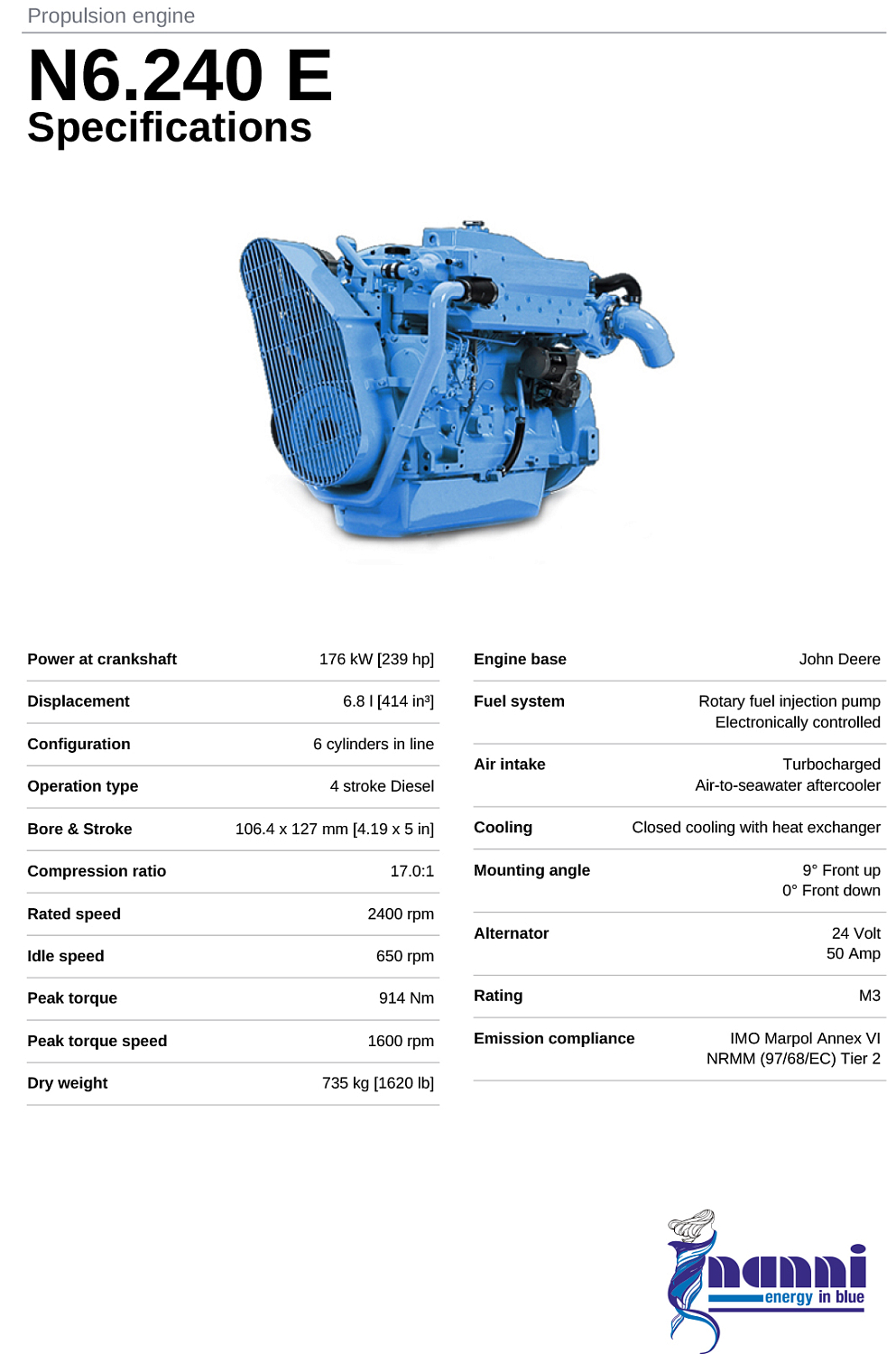 Судовой дизель Nanni N6.240 E брошюра (eng)