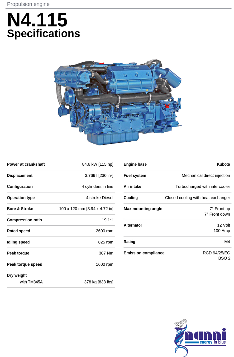 Судовой дизель Nanni N4.115 брошюра(eng)