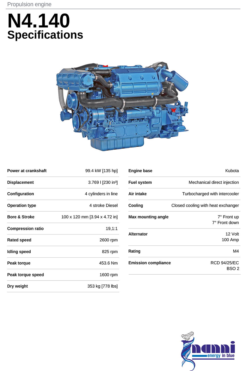 Судовой дизель Nanni N4.140 брошюра(eng)