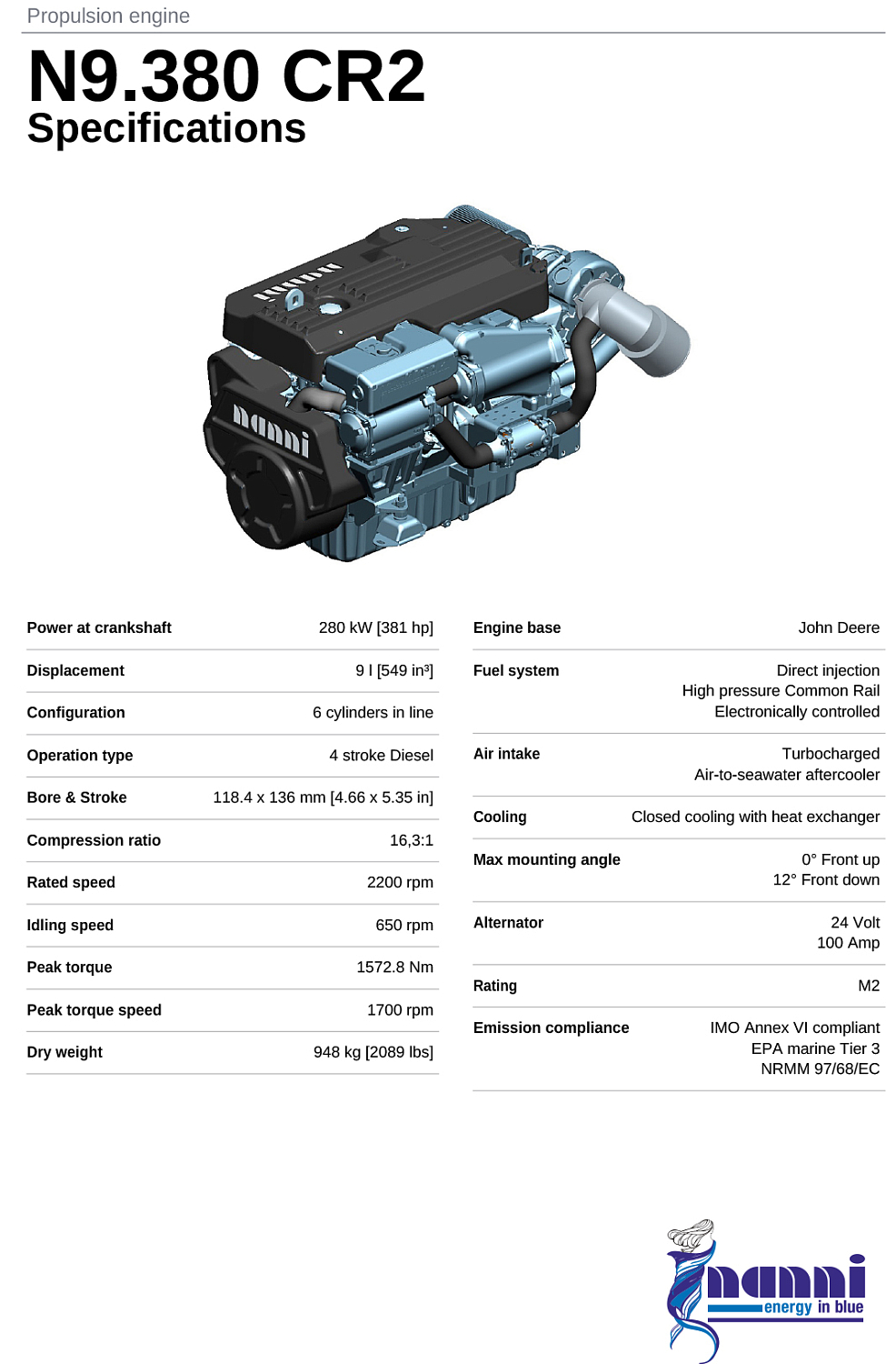 Судовой дизель Nanni N9.380 CR 2 брошюра (eng)