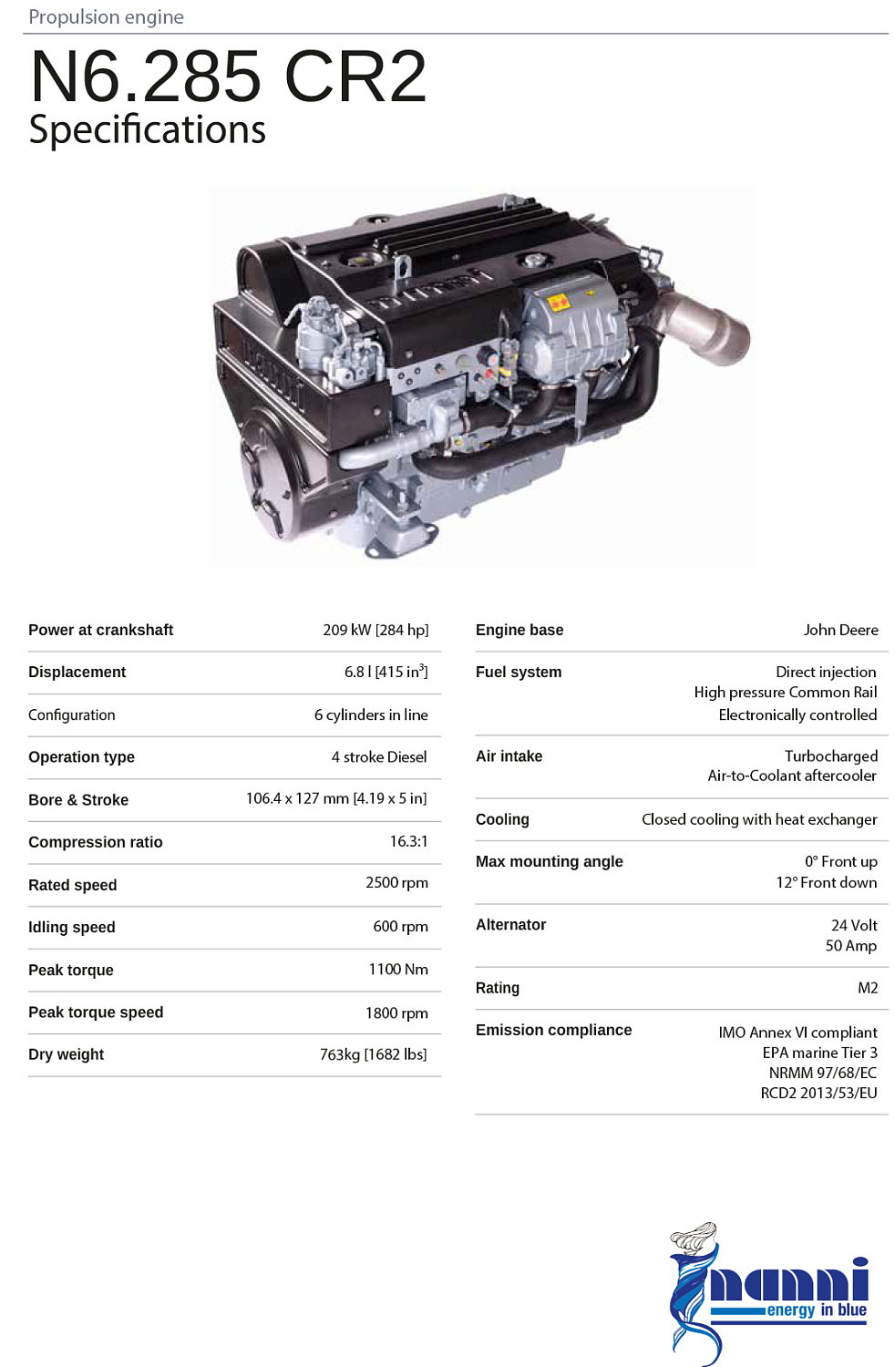 Судовой дизель Nanni N6.285 CR 2 брошюра (eng)