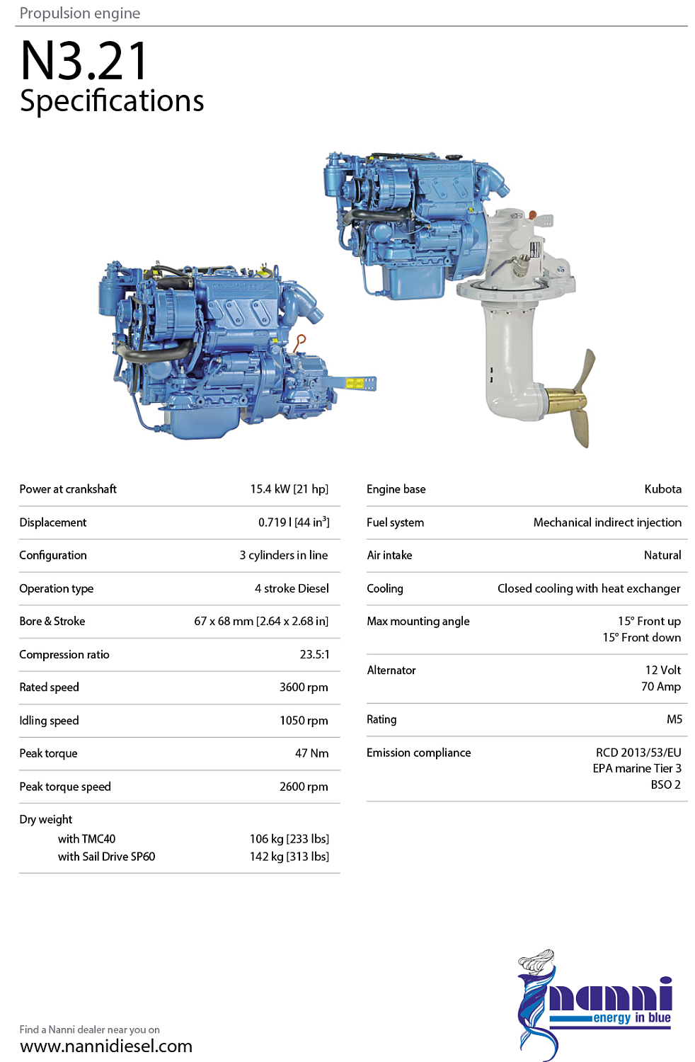 Судовой дизель Nanni N3.21 брошюра (eng)